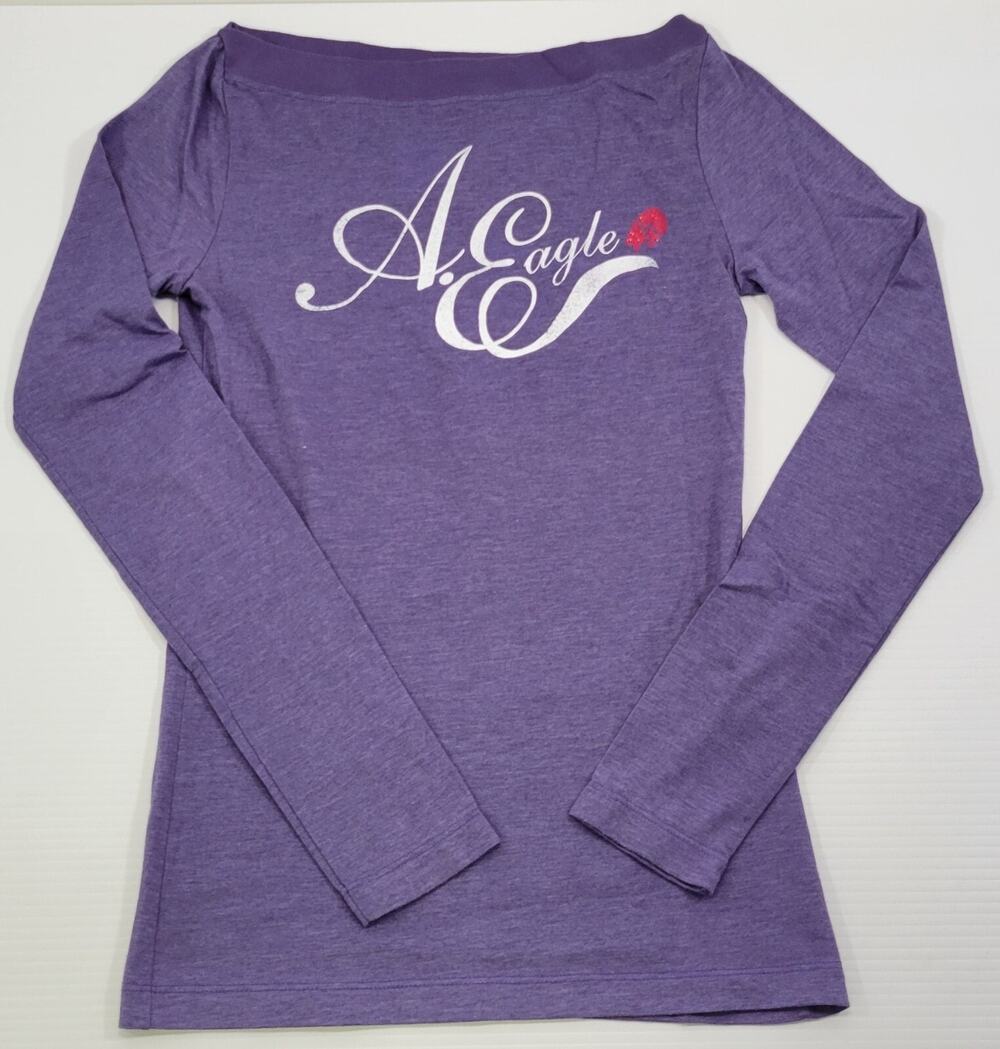 L5) American Eagle Outfitters Sheer Women Purple Long Sleeve T Shirt Small